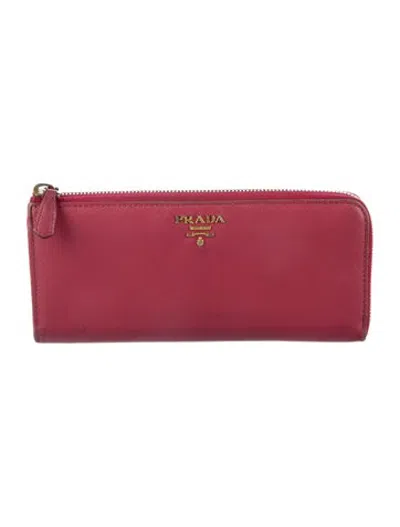 Pre-owned Prada Saffiano Lux Leather Continental Wallet In Pink