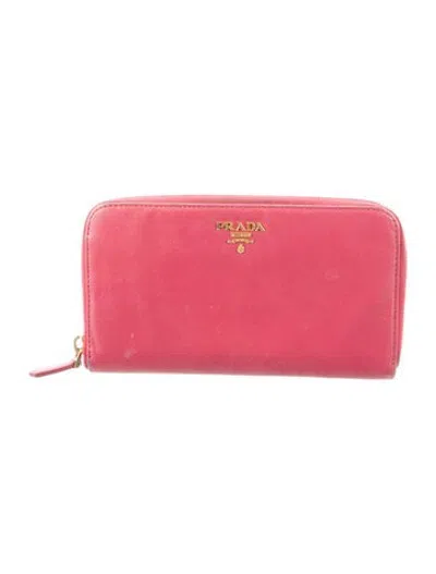 Pre-owned Prada Saffiano Lux Leather Continental Wallet In Red