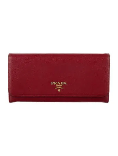 Pre-owned Prada Saffiano Lux Leather Continental Wallet In Red