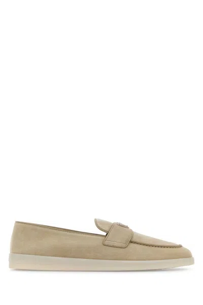 Prada Sand Suede Loafers In Beige O Tan