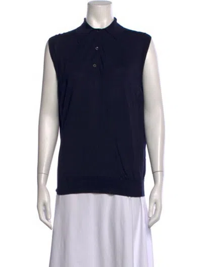 Pre-owned Prada Silk Sleeveless Polo In Blue