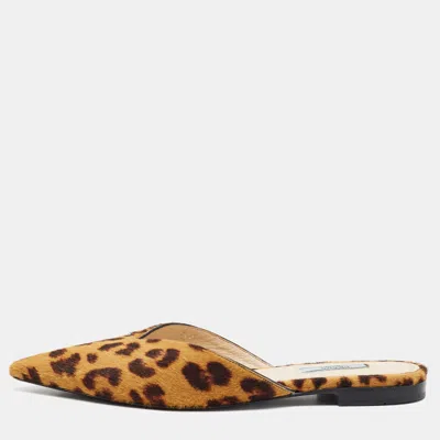 Pre-owned Prada Size 38.5 Brown Calf Hair Mule Flats