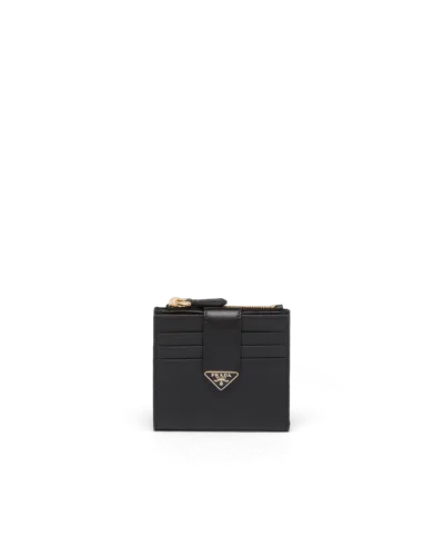 Prada Small Saffiano And Leather Wallet In Black