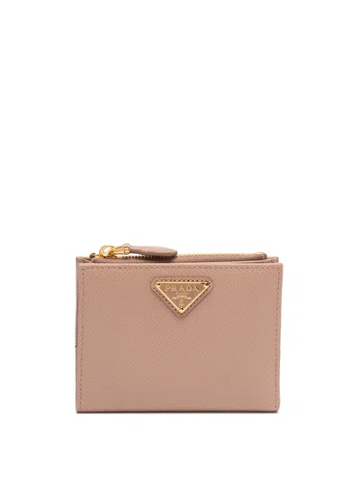 Prada Small Saffiano Leather Wallet In Beige