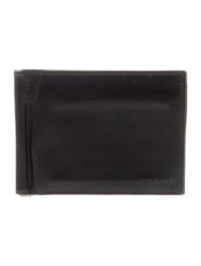 Pre-owned Prada Soft Calf Leather Bifold Wallet In Black