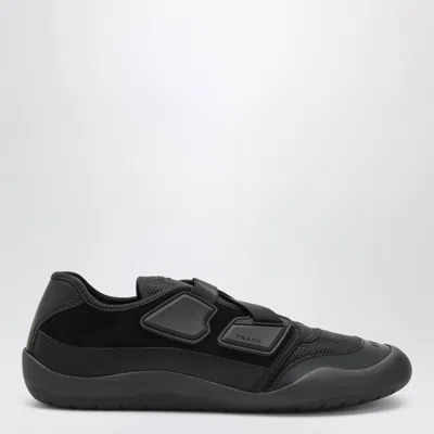 Prada Speedrock Black Leather And Mesh Mini Sneakers In Multi