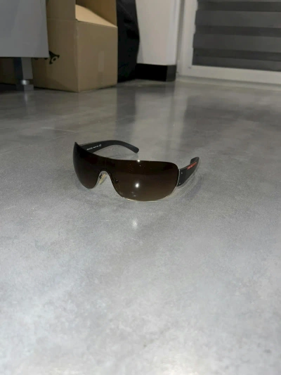 Pre-owned Prada Sps 07f Red Tab Logo Shield Sunglasses In Brown