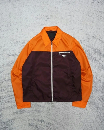 Pre-owned Prada Ss19 Color-block Gabardine Nylon Jacket In Orange/burgundy