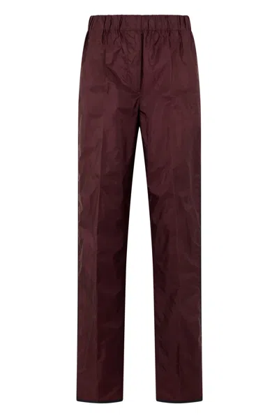 Prada Straight Re-nylon Pants In Burgundy