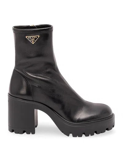 Prada Stretch Nappa Leather Booties In Black