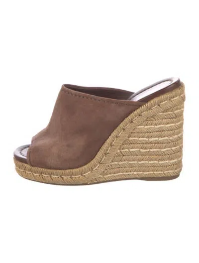 Pre-owned Prada Suede Leather Trim Embellishment Espadrilles In Brown