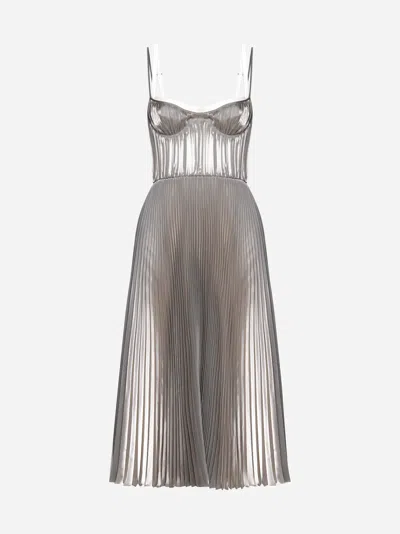 Prada Technical Voile Sunray Pleat Midi-dress In Ematite