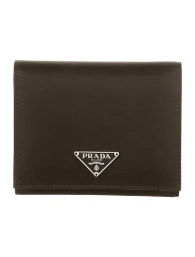 Pre-owned Prada Tessuto Compact Wallet In Green