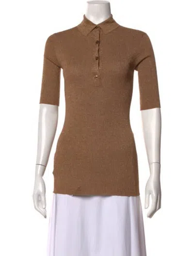 Pre-owned Prada Three-quarter Sleeve Polo In Brown/metallic