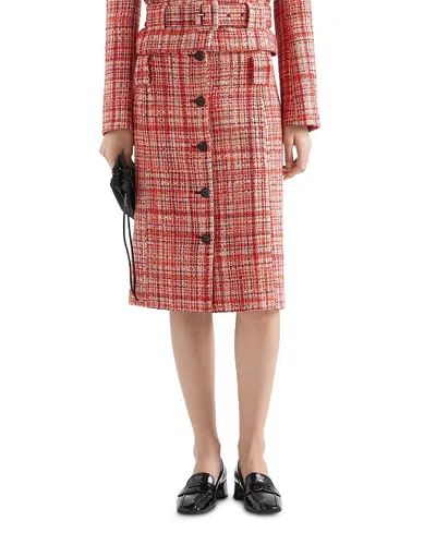 Prada Tweed Midi Skirt In Pink