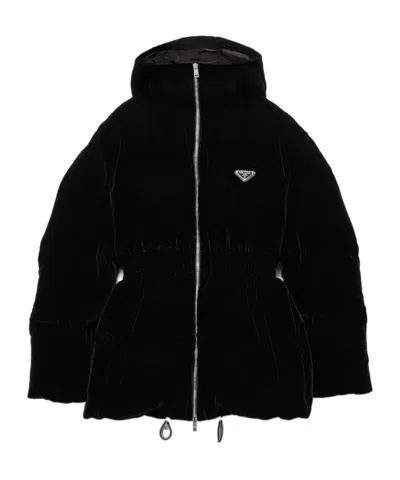 Prada Velvet Down Jacket In Black