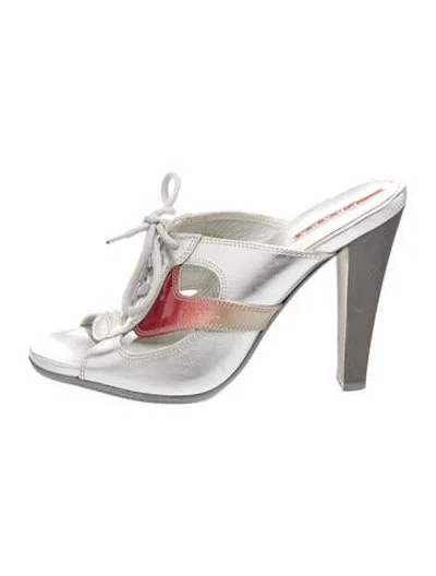 Pre-owned Prada Vintage Leather Mules In Metallic/silver