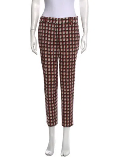 Pre-owned Prada Virgin Wool Straight Leg Pants In Black/red