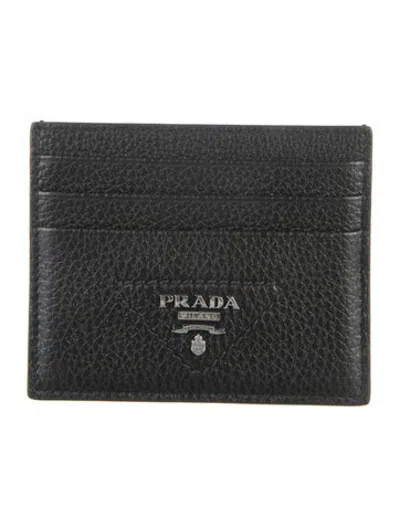 Pre-owned Prada Vitello Daino Leather Card Holder W/ Tags In Black