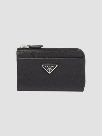 Prada Women's Saffiano Keychain Card Case In Black