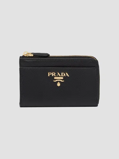 Prada Women's Saffiano Leather Cardcase Keychain In Black