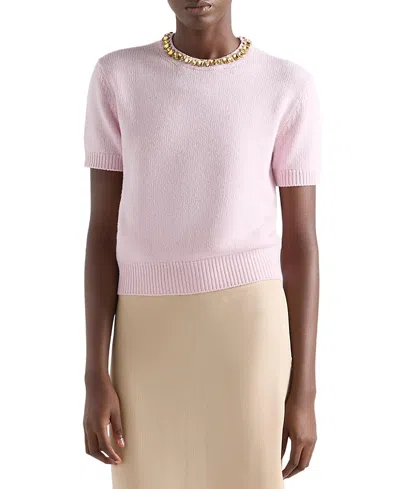 Prada Wool And Cashmere Crew-neck Sweater In Pink