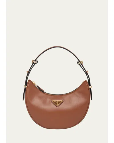 Prada Zip Calf Leather Shoulder Bag In Cognac