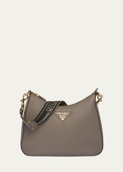 Prada Zip Leather Hobo Bag In F0jds Argilla 1