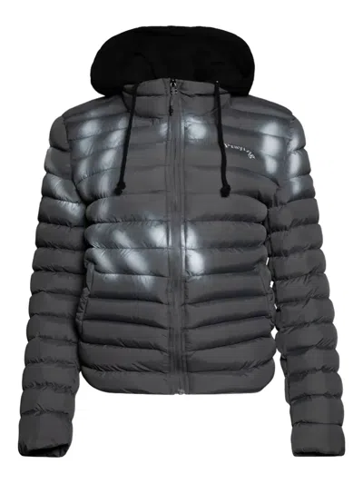 Praying Hooded Puffer Hoodie Jacket In Brown