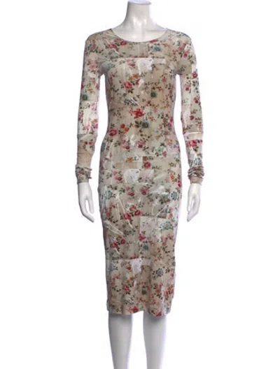 Pre-owned Preen By Thornton Bregazzi Floral Print Midi Length Dress In Neutrals
