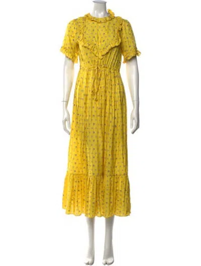 Pre-owned Preen By Thornton Bregazzi Floral Print Midi Length Dress In Yellow