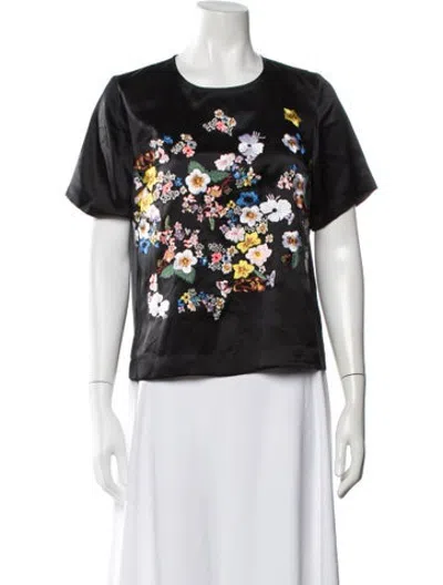 Pre-owned Preen By Thornton Bregazzi Silk Floral Print Top In Black