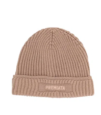 Premiata Beige Knitted Beanie Cap In Pink