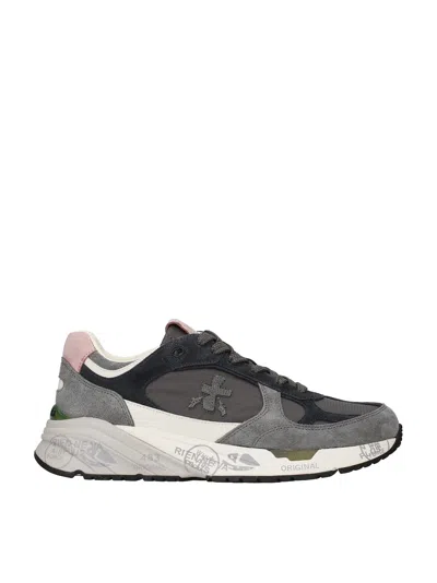 Premiata Grey Low-profile Suede Mesh Sneakers In Gray