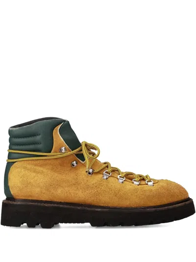 Premiata Lace-up Panelled Boots In Gold
