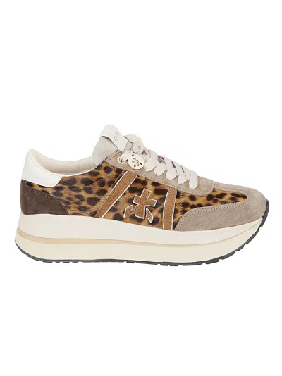 Premiata Leopard Print Bethcoin Calf Hair Sneakers In Brown