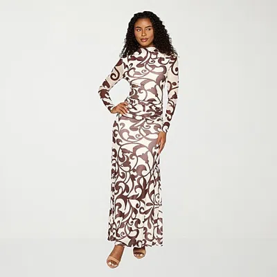Premier Amour Womens Mock Neck Long Sleeve Fitted Maxi Dress In White