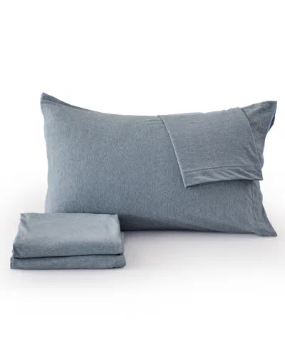 Premium Comforts Heathered Melange T-shirt Jersey Knit Cotton Blend 4 Piece Sheet Set, California King In Heathered Denim Blue