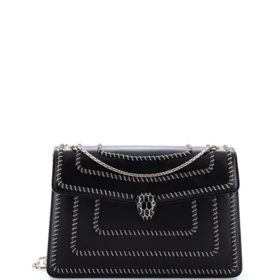Pre-owned Pre-owned Bvlgari  Bvlgari Serpenti Forever Shoulder Bag Embellished Leather Medium In Black