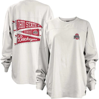 Pressbox White Ohio State Buckeyes Pennant Stack Oversized Long Sleeve T-shirt