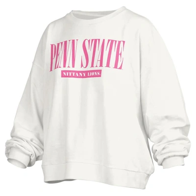 Pressbox White Penn State Nittany Lions Sutton Janise Waist Length Oversized Pullover Sweatshirt