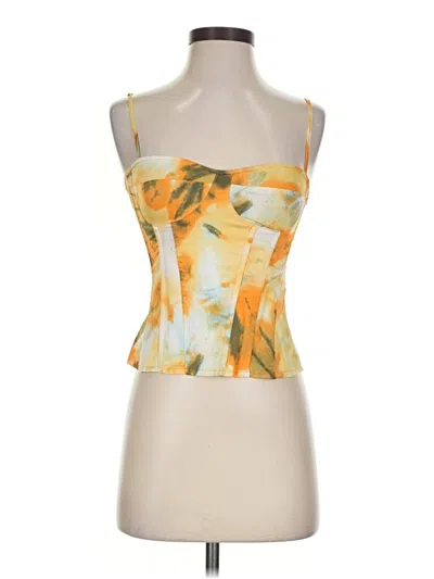 Pre-owned Prettylittlething Sleeveless Top Yellow Strapless Neckline Tops