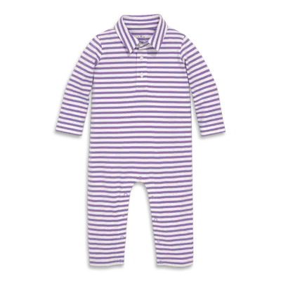 Primary Kids'  Baby Long Sleeve Polo Romper In Mini Stripe In Purple