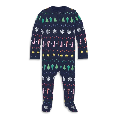 Primary Kids'  Baby Organic Zip Footie In Winter Prints In Blue