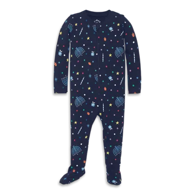 Primary Kids'  Baby Organic Zip Footie In Winter Prints In Blue