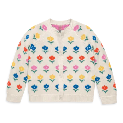 Primary Kids Cardigan In Fall Florals In White