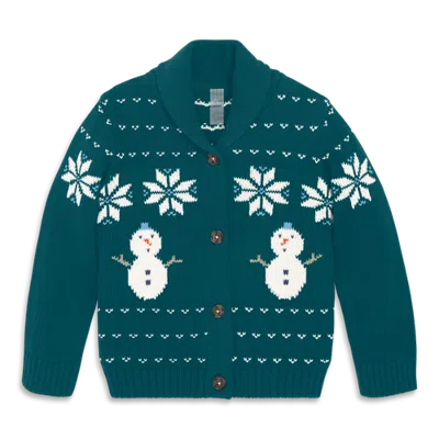 Primary Kids Shawl Cardigan In Frosty Friends (toddler, Little Kid, Big Kid) In Green