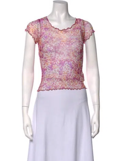 Pre-owned Priscavera Animal Print Scoop Neck Top In Pink