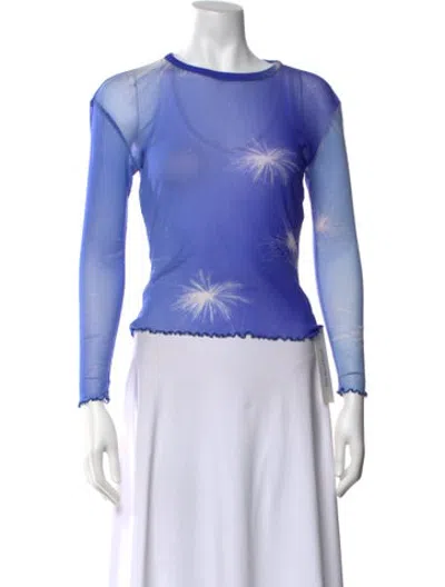 Pre-owned Priscavera Graphic Print Crew Neck Top In Blue