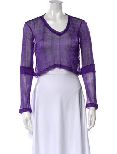 Pre-owned Priscavera V-neck Long Sleeve Crop Top W/ Tags In Purple